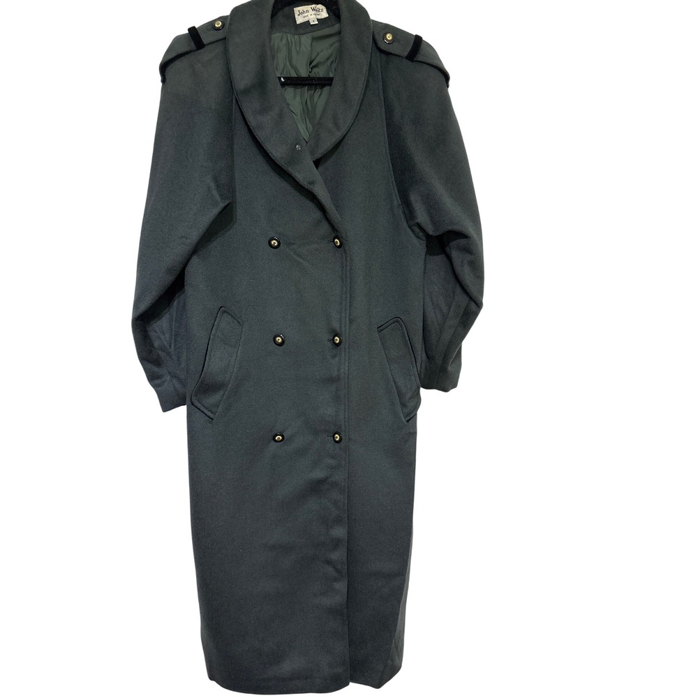 VTG John Weitz Womens Double Breasted Military Pure WoolTrench Coat Size 6 Green